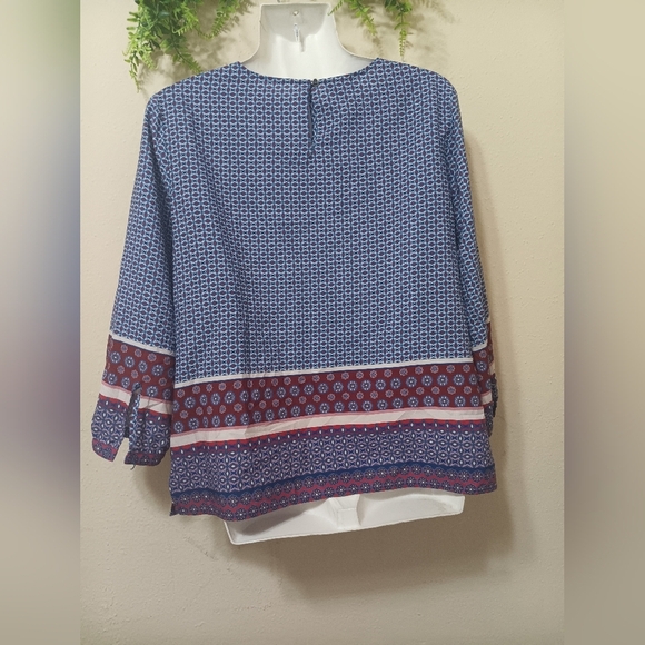 Talbots Blue and Red Boxy Blouse with Embroidery - Picture 6 of 10